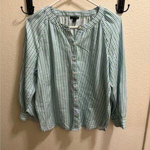 Ann Taylor petite Striped Button-Up Blouse top size M